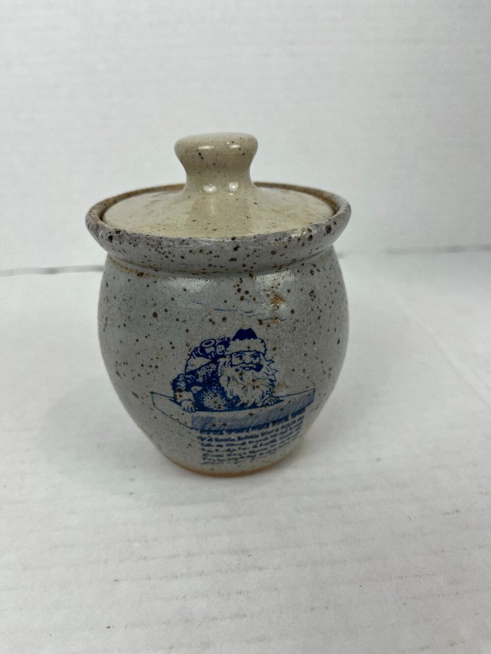 Art Pottery Lidded Jar from Bastine Pottery, 4" x 3.5" with Santa Claus